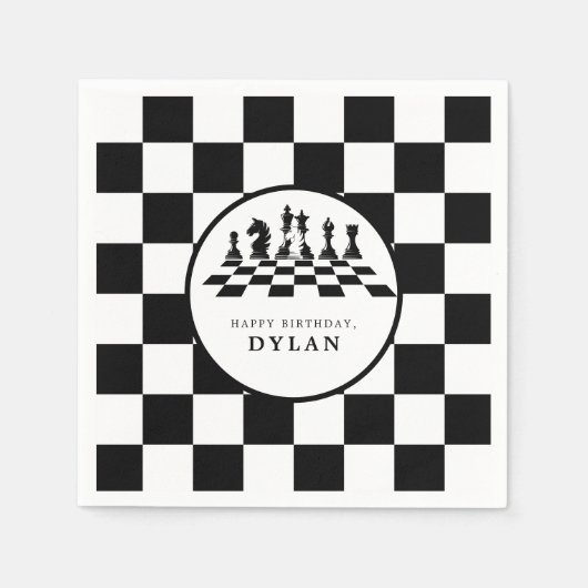 Serviette En Papier Jeu d'échecs et pièces Nuit Joyeux anniversaire (Devant)