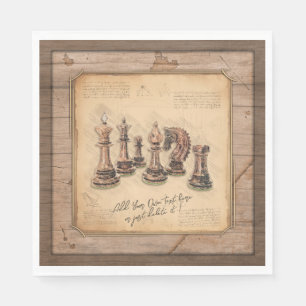 Serviette En Papier Jeu d'échecs sur Grunge Joueur en bois