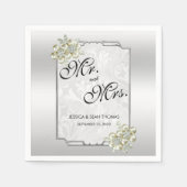 Serviette En Papier Jeu floral classique, Mariage encadré d'argent (Devant)