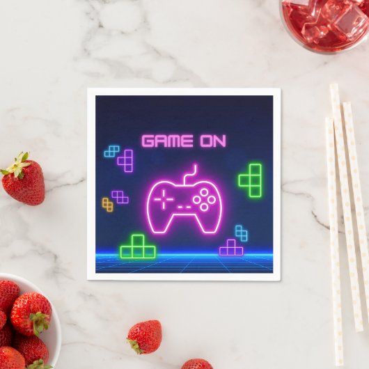 Serviette En Papier Jeu sur neon rose, vert & violet jeu vidéo (En situation)