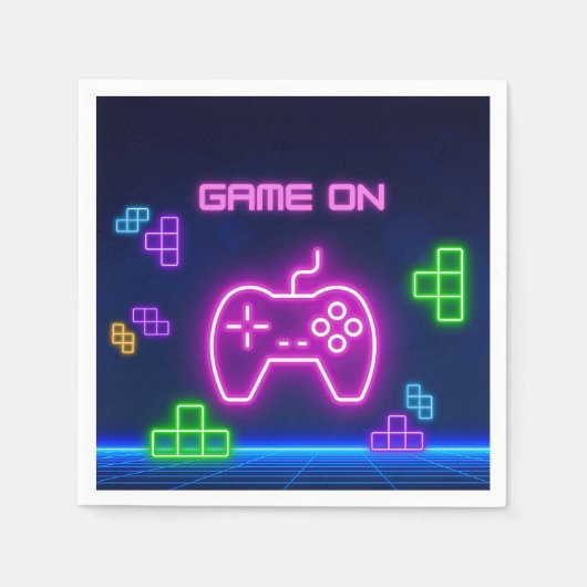 Serviette En Papier Jeu sur neon rose, vert & violet jeu vidéo (Devant)
