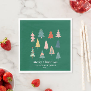 Serviette En Papier Jeu vert moderne de Noël arbres vacances