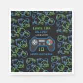 Serviette En Papier Jeu vidéo Neon Blue & Green Anniversaire Party (Devant)