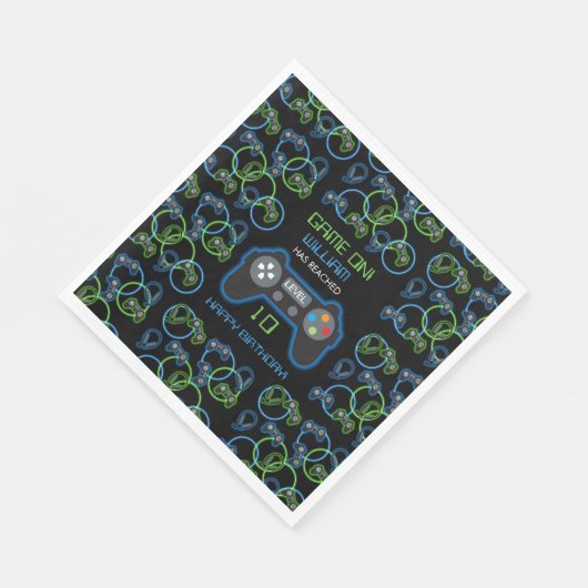 Serviette En Papier Jeu vidéo Neon Blue & Green Anniversaire Party (Coin)