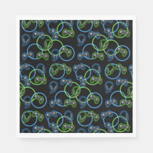 Serviette En Papier Jeu vidéo Neon Blue & Green Motif