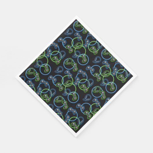 Serviette En Papier Jeu vidéo Neon Blue & Green Motif (Coin)