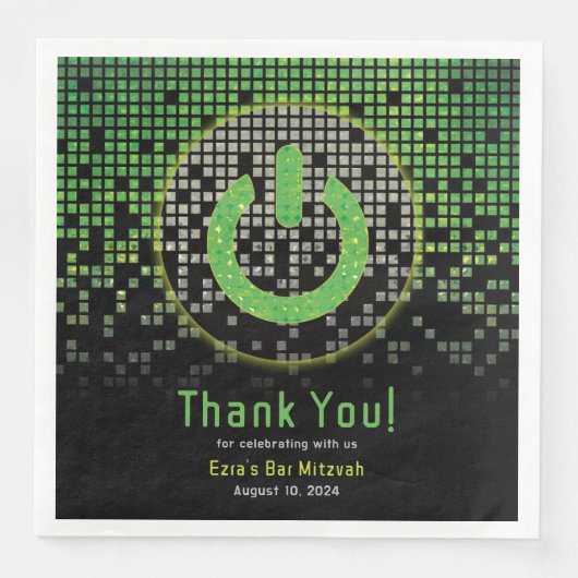 Serviette En Papier Jeu vidéo noir vert Gamer Bar Mitzvah (Devant)
