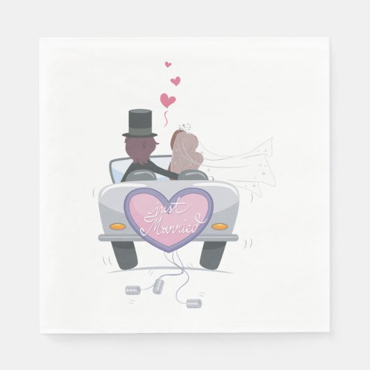 Serviette En Papier Jeune couple de nouveau mariés partant en voiture (Devant)