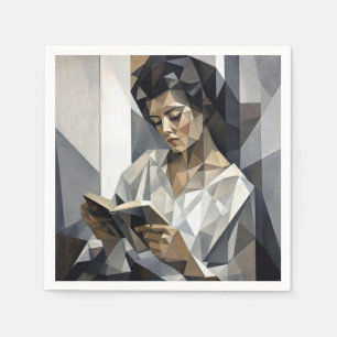 Serviette En Papier Jeune femme lisant un livre Forme d'art cubiste