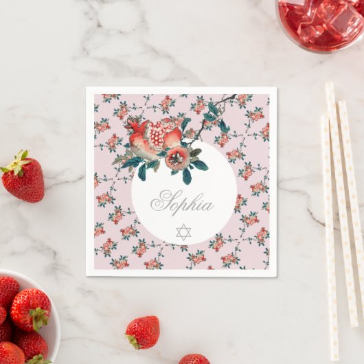 Serviette En Papier Jeune Fille Bébée Juive Naming Sweet Rose grenade (En situation)