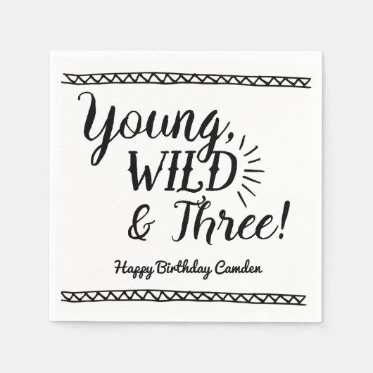 Serviette En Papier Jeune, sauvage et trois serviettes d'anniversaire (Devant)