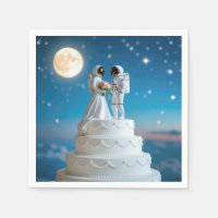 Jeunes mariés astronautes sur un gâteau de mariage