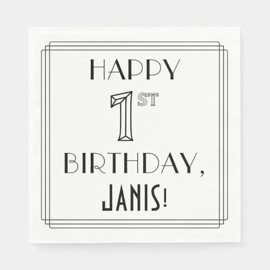 Serviette En Papier JEUX 1ER ANNIVERSAIRE ; Style Art Déco ; Nom perso (Devant)