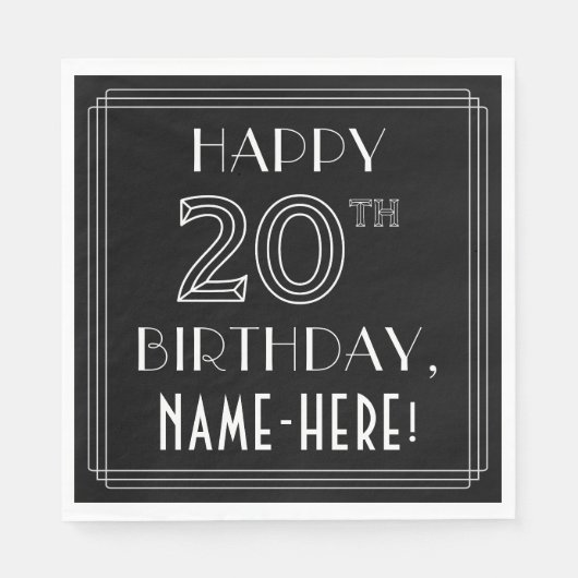 Serviette En Papier JEUX 20E ANNIVERSAIRE ; Style Art Déco ; Nom perso (Devant)