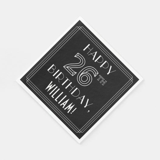 Serviette En Papier JEUX 26E ANNIVERSAIRE ; Style Art Déco ; Nom perso (Coin)