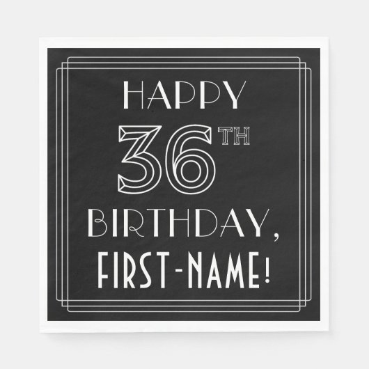 Serviette En Papier JEUX 36E ANNIVERSAIRE ; Style Art Déco ; Nom perso (Devant)