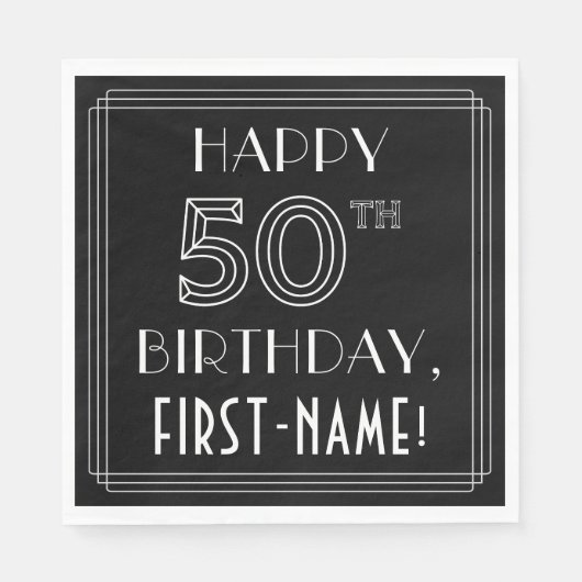 Serviette En Papier JEUX 50E ANNIVERSAIRE ; Style Art Déco ; Nom perso (Devant)