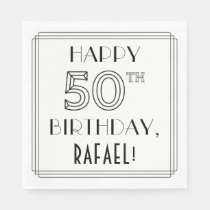 Serviette En Papier JEUX 50E ANNIVERSAIRE ; Style Art Déco ; Nom perso