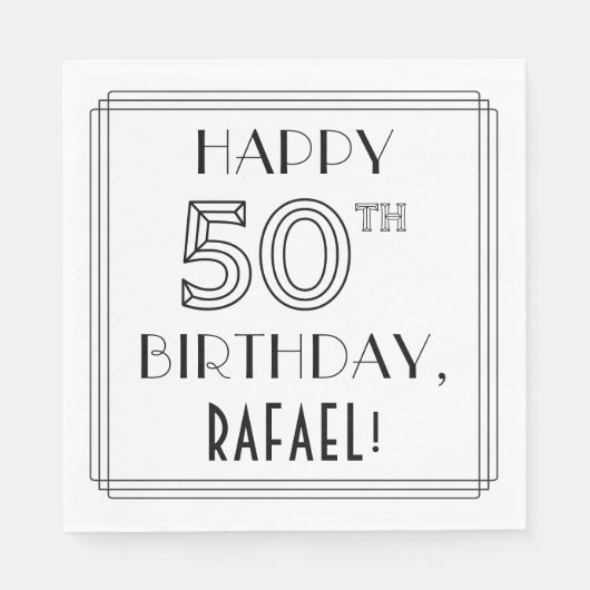 Serviette En Papier JEUX 50E ANNIVERSAIRE ; Style Art Déco ; Nom perso (Devant)