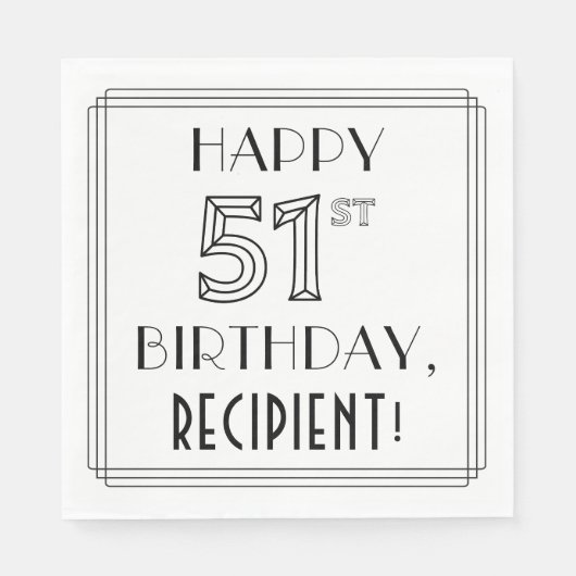 Serviette En Papier JEUX 51E ANNIVERSAIRE ; Style Art Déco ; Nom perso (Devant)