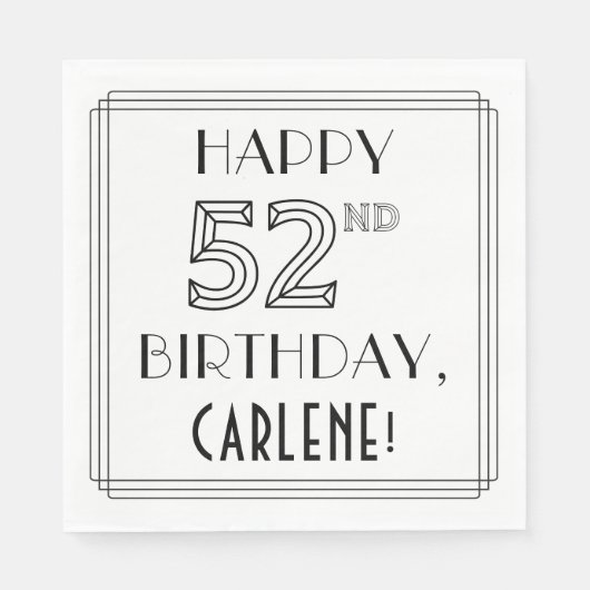 Serviette En Papier JEUX 52E ANNIVERSAIRE ; Style Art Déco ; Nom perso (Devant)