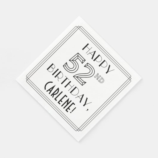 Serviette En Papier JEUX 52E ANNIVERSAIRE ; Style Art Déco ; Nom perso (Coin)