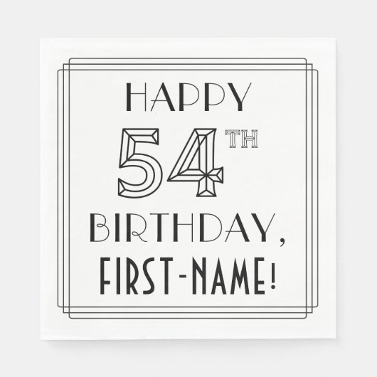 Serviette En Papier JEUX 54E ANNIVERSAIRE ; Style Art Déco ; Nom perso (Devant)