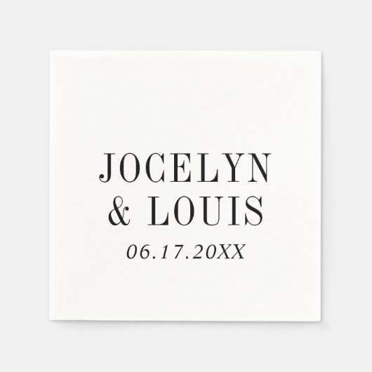Serviette En Papier Jocelyn Mariage moderne noir et blanc (Devant)