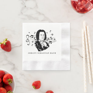 Serviette En Papier Johann Sebastian Bach Portrait et buste avec notes