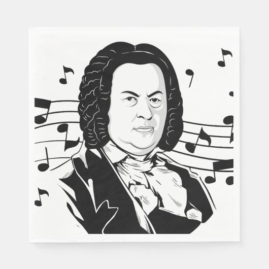 Serviette En Papier Johann Sebastian Bach Portrait et buste avec notes (Devant)