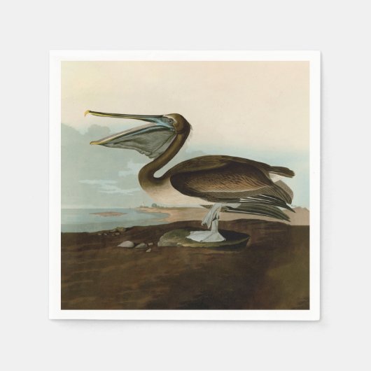 Serviette En Papier John James Audubon Peinture Pélicane Brown (Devant)