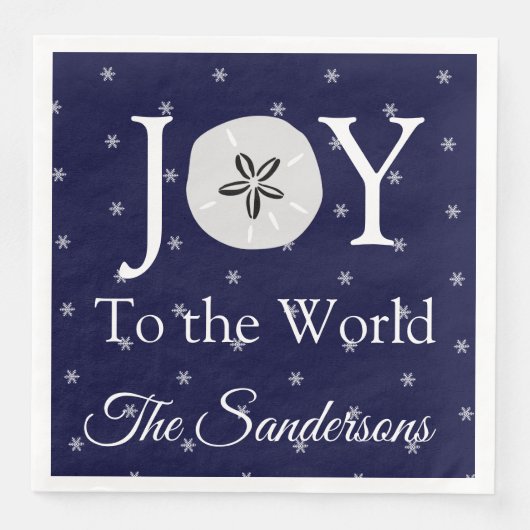 Serviette En Papier Joie nautique Sandollar Bleu Blanc Noël (Devant)