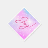 Serviette En Papier Joie! ou Votre Message Texte Fuchsia Violet Rose É (Coin)