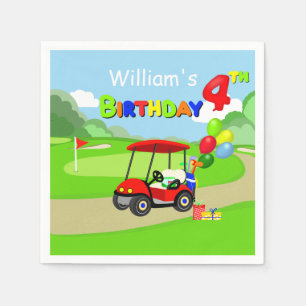 Serviette En Papier Joli 4e anniversaire Red Golf Cart Boy's