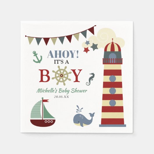 Serviette En Papier Joli Ahoy Nautique ! C'est un Baby shower garçon s (Devant)