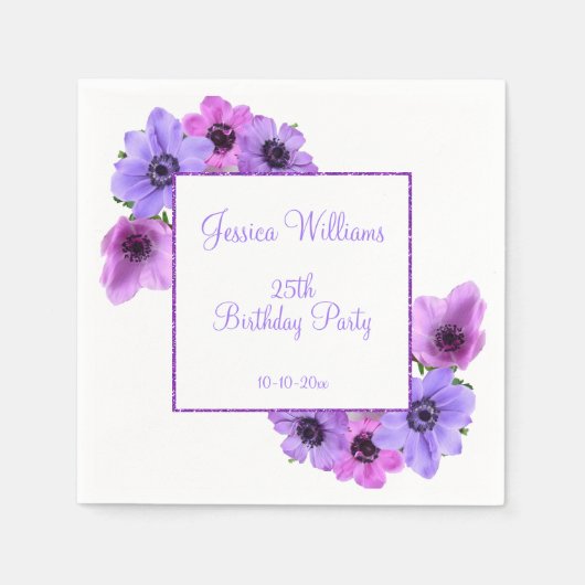 Serviette En Papier Joli Anemones Floral 25e anniversaire (Devant)