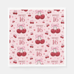 SERVIETTE EN PAPIER JOLI ANNIVERSAIRE 16 ANS NAPKIN FLEURI CERISE