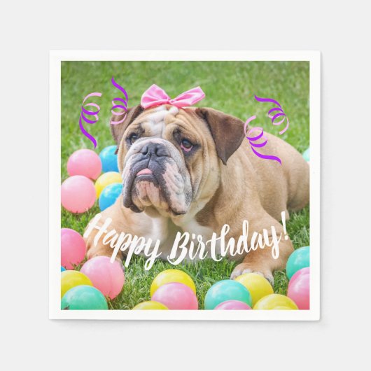 Serviette En Papier Joli anniversaire de mignonne Bulldog (Devant)