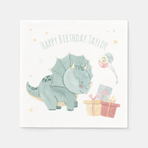Serviette En Papier Joli Anniversaire Dinosaure d'aquarelle de deux an