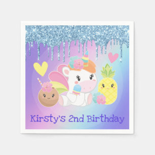 Serviette En Papier Joli Anniversaire Licorne d'Été et Paillettes