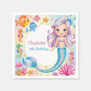 Serviette En Papier Joli Anniversaire sirène poisson hippocampe arc-en