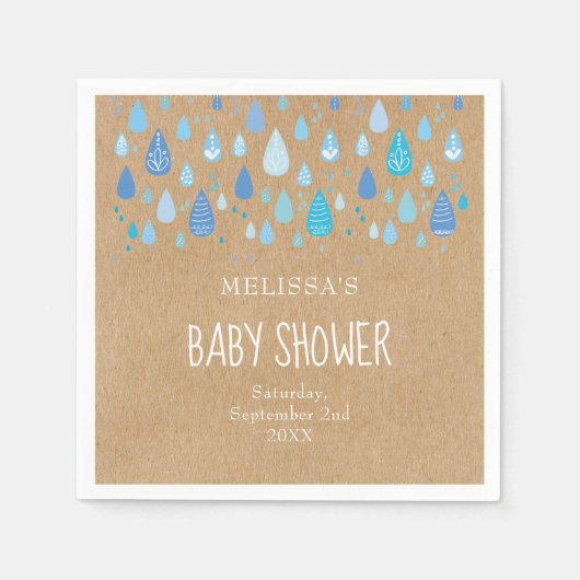 Serviette En Papier Joli Baby shower Bleu Raindrops / Saupoudrer Boho (Devant)