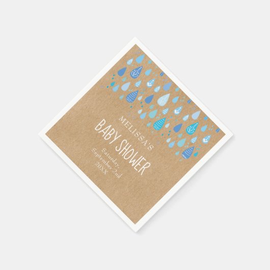Serviette En Papier Joli Baby shower Bleu Raindrops / Saupoudrer Boho (Coin)