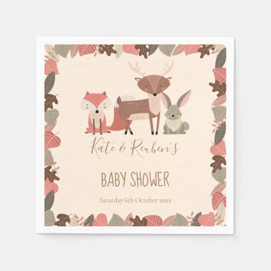 Serviette En Papier Joli Baby shower d'animaux en bois Couples (Devant)