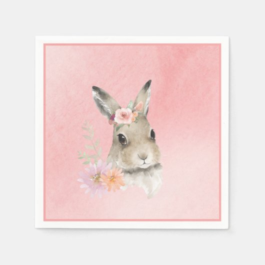 Serviette En Papier Joli Baby shower d'aquarelle de lapin rose (Devant)