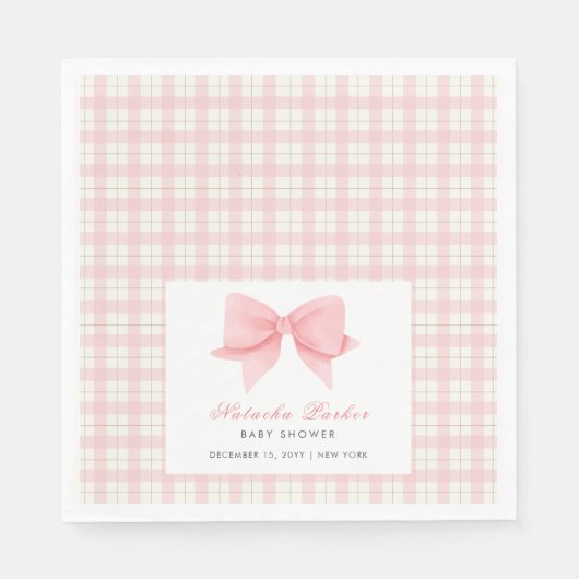 Serviette En Papier Joli Baby shower de fille de garçon En vichy rose (Devant)