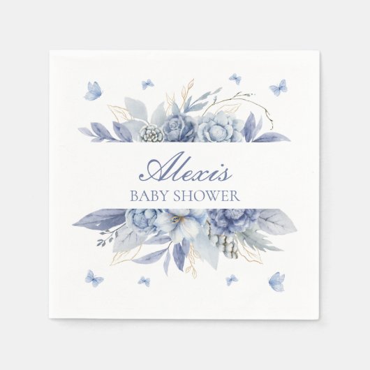 Serviette En Papier Joli Baby shower des papillons Bleu (Devant)