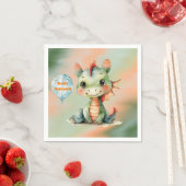Serviette En Papier Joli Baby shower Dragon Orange Vert (En situation)