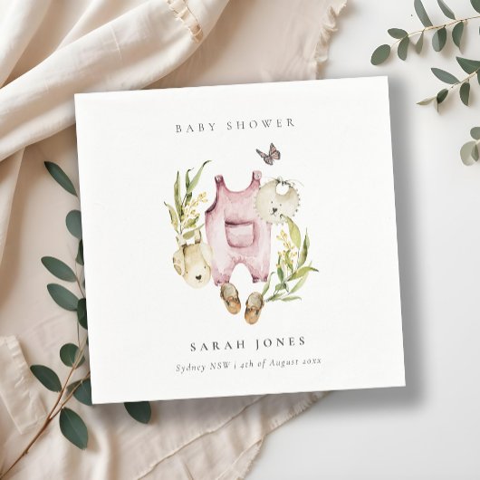 Serviette En Papier Joli Baby shower Feuilleté Rose Foliage Fille Vête