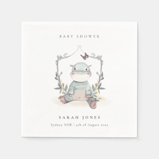 Serviette En Papier Joli Baby shower Jaune bébé Hippo Foliage (Devant)